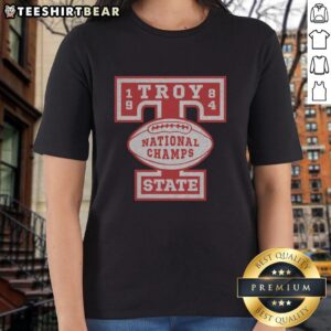 Alt Text: 1984 National Champions Troy State Football ladies tee featuring team colors and logo for womens sports apparel.