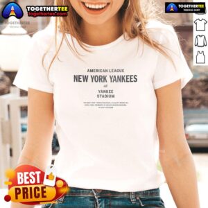 Alt Text: Ladies tee featuring the New York Yankees logo at Yankee Stadium, perfect for American League fans.