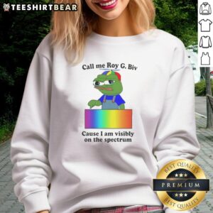 Good Frog Call Me Roy G. Biv Sweatshirt showcasing a colorful design celebrating visible spectrum diversity.