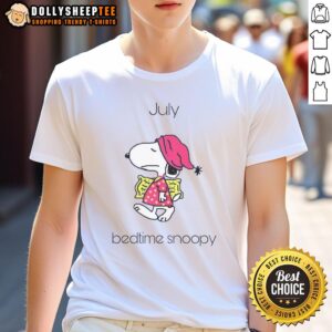 Alt Text: Pretty July Bedtime Snoopy T-Shirt featuring a colorful Snoopy design, perfect for summer sleepwear.