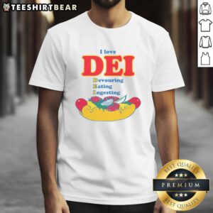 Funny 'I Love Dei' T-Shirt featuring a playful graphic of a character devouring food, perfect for food lovers.