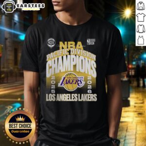 Official Los Angeles Lakers 2026 Pacific Division Champions Locker Room T-Shirt featuring team logo and championship design.