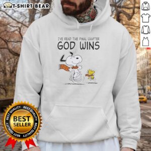 Alt Text: Cozy hoodie featuring Snoopy and Woodstock with I've read the final chapter, God wins text design.