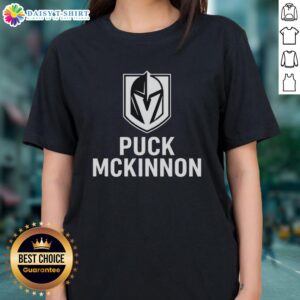Top Vegas Golden Knights ice hockey puck with McKinnon logo on a stylish ladies tee for fans and collectors.