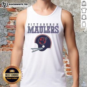 Pittsburgh Maulers USFL helmet and wordmark graphic on a stylish tank top, perfect for fans and summer wear.