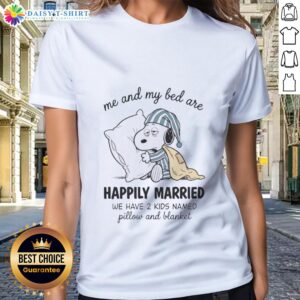 Cute graphic tee featuring Snoopy and the phrase about being happily married with kids Pillow and Blanket.