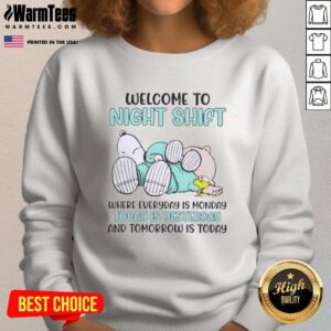 Premium Peanuts Snoopy sweatshirt with 'Welcome to Night Shift' design, perfect for everyday comfort and style.