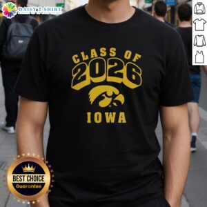 Alt Text: Official NCAA Iowa Hawkeyes Class of 2026 T-Shirt featuring school colors and logo, perfect for Hawkeyes fans.