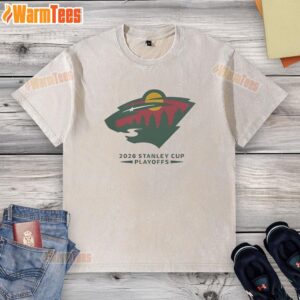 Alt Text: Pretty Minnesota Wild NHL 2026 Stanley Cup Playoffs washed t-shirt featuring vibrant team colors and logo.