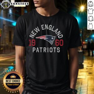 Alt Text: Awesome New England Patriots Heritage Print T-Shirt featuring the team's logo and vintage design in team colors.