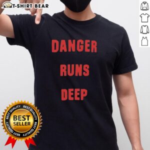Alt Text: Nice Danger Runs Deep T-Shirt featuring bold graphic design on a stylish black cotton tee for casual wear.
