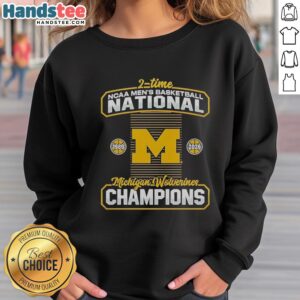 Alt Text: Premium Michigan Wolverines 2-Time NCAA Men's Basketball National Champions 2026 Sweatshirt in navy blue.