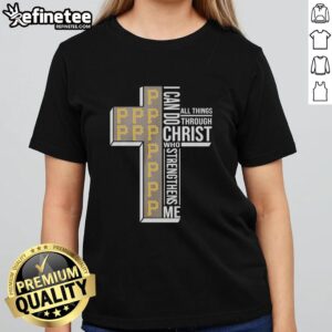 Alt Text: Official Pittsburgh Pirates Baseball ladies tee featuring I Can Do All Things Through Christ Who Strengthens Me design.