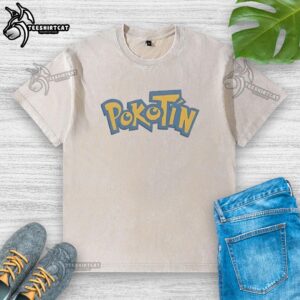 Trendy Nice Pokotin Parody Logo Shirt in a washed design, perfect for casual wear and showcasing unique style.