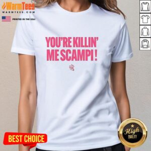 Nice Jacksonville Jumbo Shrimp You're Killin' Me Scampi ladies tee featuring a fun shrimp graphic and vibrant colors.