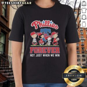 Pretty Peanuts characters on a Philadelphia Phillies MLB tee, celebrating fandom with 'Forever, Not Just When We Win' slogan.