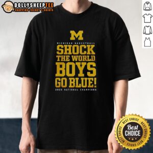 Pretty Michigan Wolverines NCAA Men's Basketball National Champions 2026 'Shock the World' T-Shirt for boys, Go Blue!