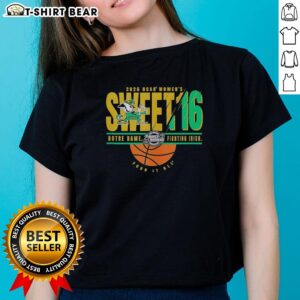Alt Text: Notre Dame Fighting Irish NCAA Women's Sweet 16 March Madness 2026 ladies tee featuring team colors and logo.