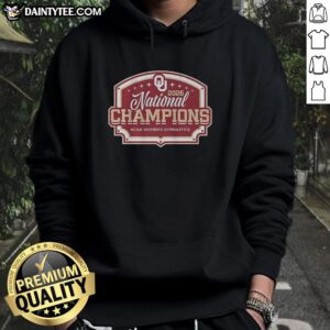 Official Oklahoma Women's Gymnastics 2026 National Champions hoodie featuring team colors and logo.