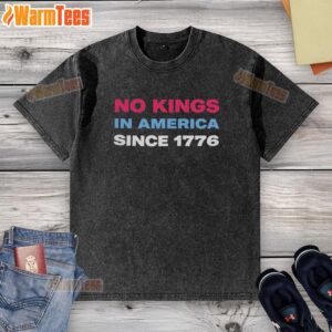 Official Jamie Lee Curtis No Kings In America Since 1776 Retro Washed T-Shirt featuring vintage design and bold text.