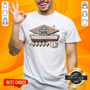 Official Denver Pioneers NCAA Frozen Four 2026 Men's Hockey T-Shirt featuring team colors and logo, perfect for fans in Vegas.