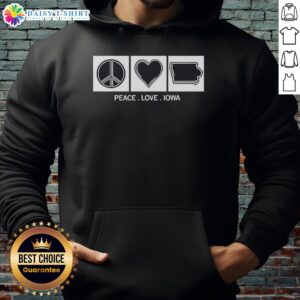 Top Peace Love Iowa Hoodie in vibrant colors, showcasing a stylish design celebrating Iowa pride and comfort.