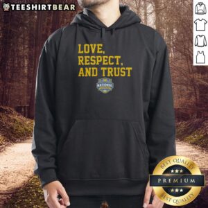 Top Michigan Wolverines MBB 2026 National Champions hoodie featuring 'Love, Respect, and Trust' design, perfect for fans.