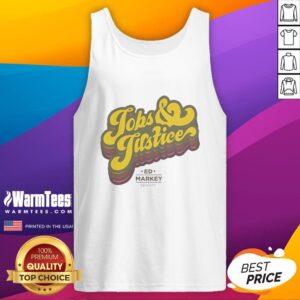 Official Jobs and Justice logo printed on a stylish tank top, perfect for promoting social justice and employment advocacy.