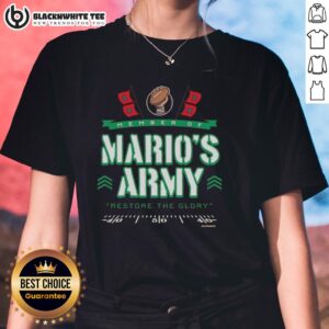 Nice Miami Hurricanes Member of Mario's Army Restore the Glory Ladies Tee showcasing team spirit and style.
