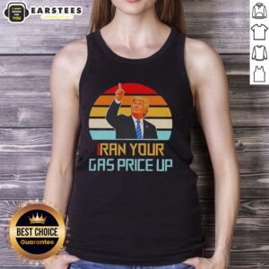 Vintage tank top featuring a humorous design on Trump and Iran with the phrase 'Your Gas Price Up'. Perfect for casual wear.