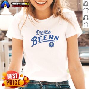 Curved ladies tee featuring Buffalo Sabres logo, perfect for enjoying drinks while cheering for the team in 2026.