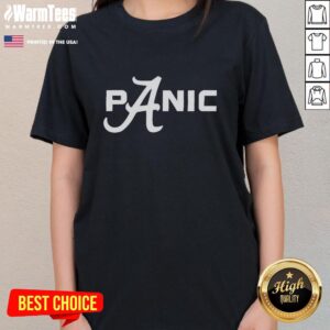 Alabama Crimson Tide Panic Ladies Tee in vibrant red, perfect for game day and showcasing team spirit.