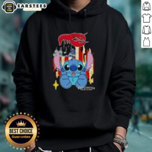 Cute Stitch-like red lobster hoodie featuring USA flag design, perfect for casual wear and patriotic occasions.