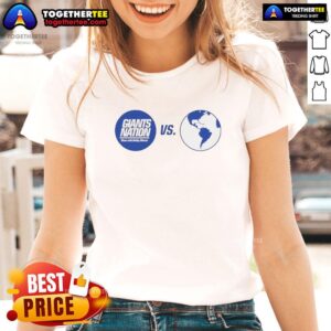 Awesome New York Giants Nation vs. The World ladies tee featuring team colors and logo for stylish fan fashion.