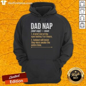Alt Text: Funny hoodie design featuring 'Top Dad Nap Definition' for Father's Day, showcasing a sleeping dad illustration.