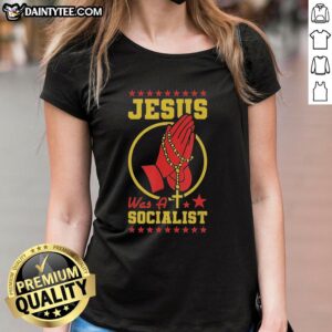 Stylish Hot Jesus Was a Socialist ladies tee featuring a bold graphic design, perfect for casual and statement wear.