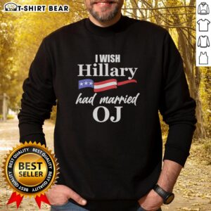 Alt Text: Premium I Wish Hillary Had Married OJ USA Flag Sweatshirt in navy blue, featuring bold graphic design and cozy fit.