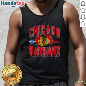 Nice Chicago Blackhawks throwback black boxy tank top featuring iconic team logo, perfect for fans and casual wear.