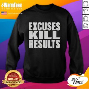 Alt Text: Good Excuses Kill Results sweatshirt featuring motivational text, perfect for fitness enthusiasts and casual wear.