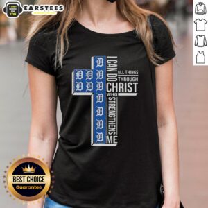 Hot Detroit Tigers cross tee for ladies with 'I Can Do All Things Through Christ Who Strengthens Me' design.