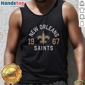 Premium New Orleans Saints Heritage Print Tank Top featuring vibrant team colors and logo, perfect for game day attire.