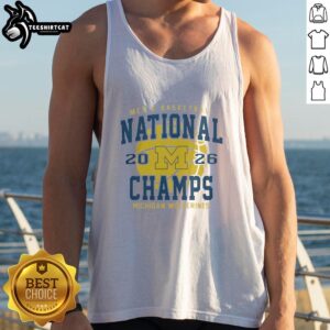 Premium Michigan Wolverines 2026 NCAA Men's Basketball National Championship Game tank top in Indianapolis, Indiana.