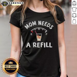 Good Mom Needs a Refill Ladies Tee featuring a fun design for moms who embrace humor and style in casual wear.