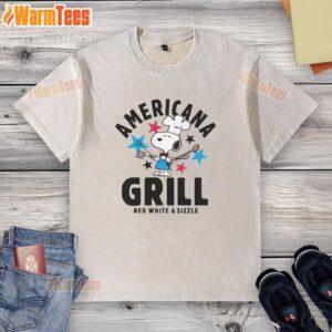 Alt Text: Awesome Women's Peanuts Americana Grill Cropped Graphic Washed T-Shirt featuring vintage cartoon design.