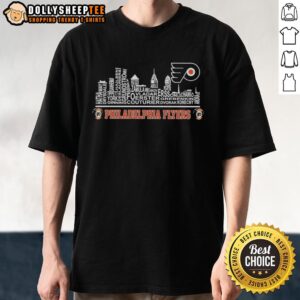 Official Philadelphia Flyers X Skyline City Name Player T-Shirt featuring team logo and unique skyline design.