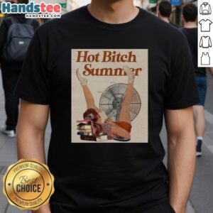 Official Hot Bitch Summer Vintage Poster T-Shirt featuring retro design and vibrant colors for a stylish summer look.