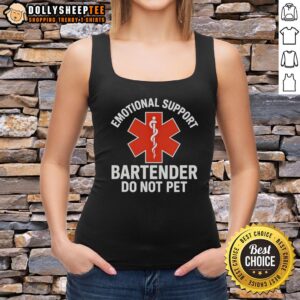 Pretty emotional support bartender tank top with 'Do Not Pet' logo, perfect for casual wear and bar enthusiasts.