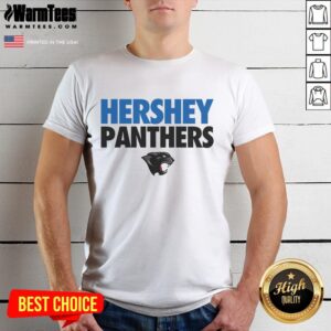 Stylish Hershey Panthers T-shirt featuring the team logo, perfect for fans of the Hershey Panthers.