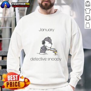 Alt Text: Original January Detective Snoopy and Woodstock sweatshirt featuring vibrant cartoon designs and cozy style.