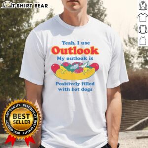 Original Yeah I Use Outlook T-Shirt featuring a humorous design filled with hot dogs, perfect for Outlook fans.